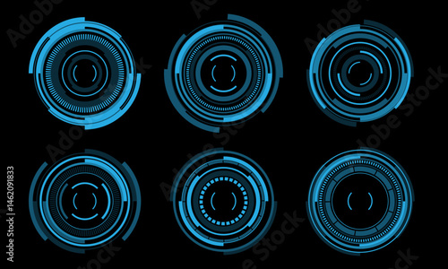 Set of sci fi blue circle user interface elements technology futuristic design modern creative on black background vector