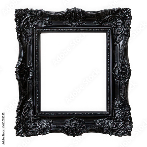 Ornate black frame, victorian style isolated on transparent background