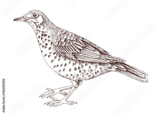Mistle thrush hand drawn vector illustration