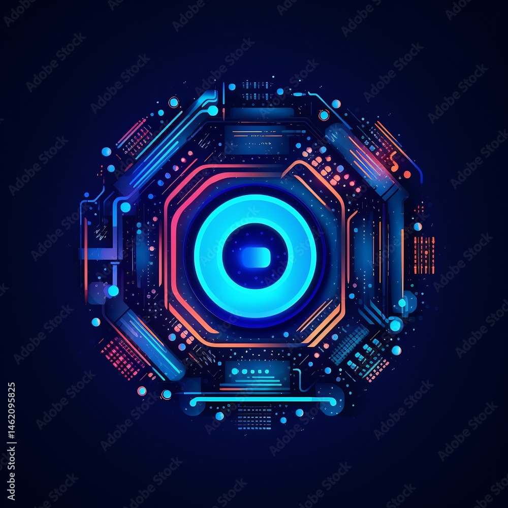 Complex circuitry visualization with glowing core highlighting advanced technology Complex circuitry visualization with glowing core highlighting advanced technology