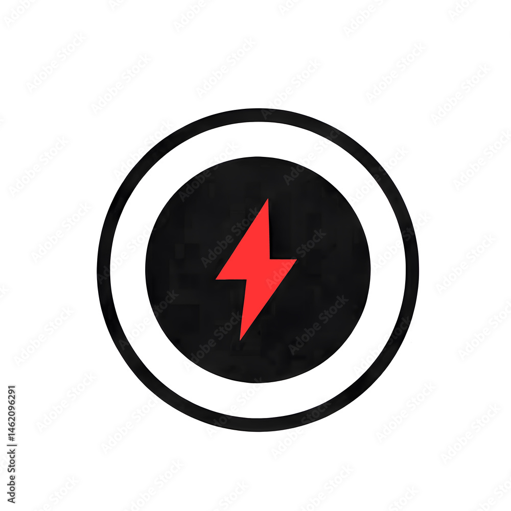 isolated red and black energy icon on white background, lightning bolt in a circle, electricity, voltage, power, danger isolated red and black energy icon on white background, lightning bolt in a circle, electricity, voltage, power, danger
