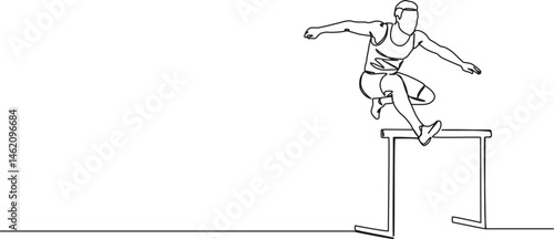 continuous single line drawing of male hurdler, line art vector illustration