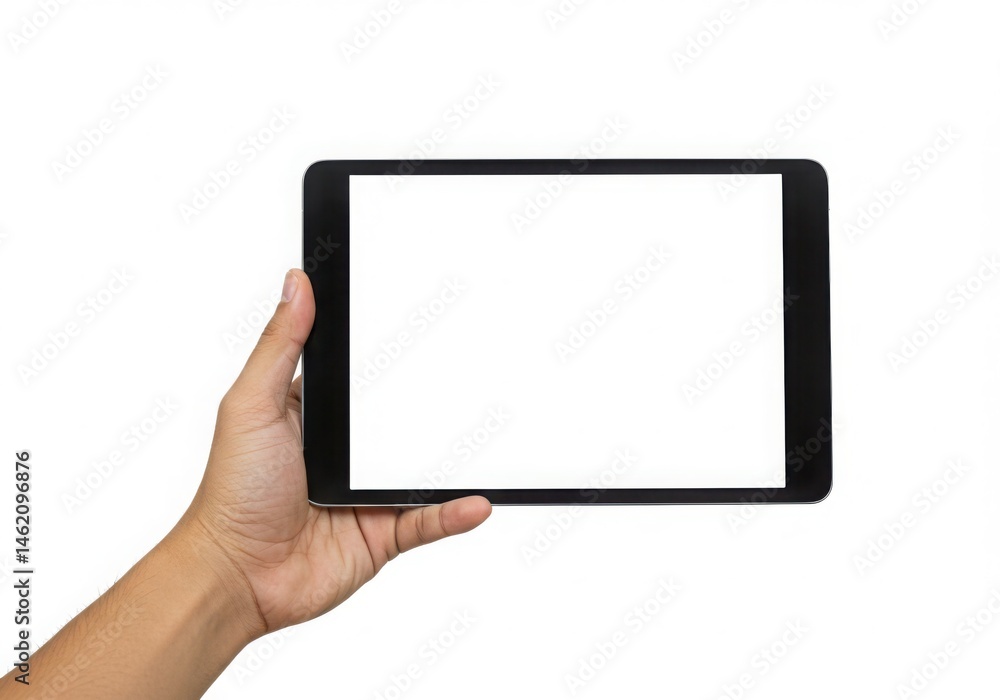 Hand holding a tablet with blank screen isolated on white background Hand holding a tablet with blank screen isolated on white background