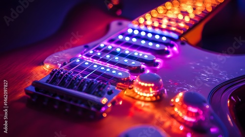 Close-up of a colorful electric guitar