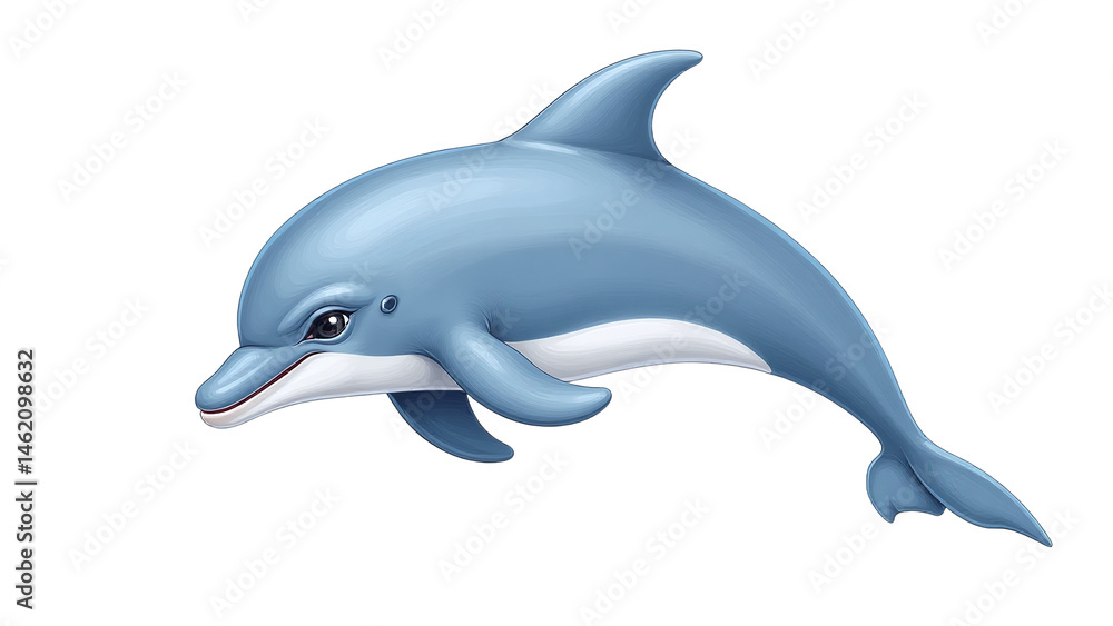 Fototapeta premium Vibrant blue dolphin jumping out of water, dynamic aquatic scene for marketing campaigns, website hero image, or corporate presentation backdrop with copy space for text