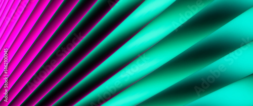 Glowing angular layered lines in neon cyan and magenta tone. Dynamic geometric pattern with glowing stripes and futuristic energy. Striking geometric background full of vibrant color and modern motion