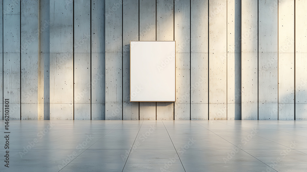minimalistic empty display on concrete wall, showcasing simplicity and elegance. soft lighting enhances modern aesthetic of space