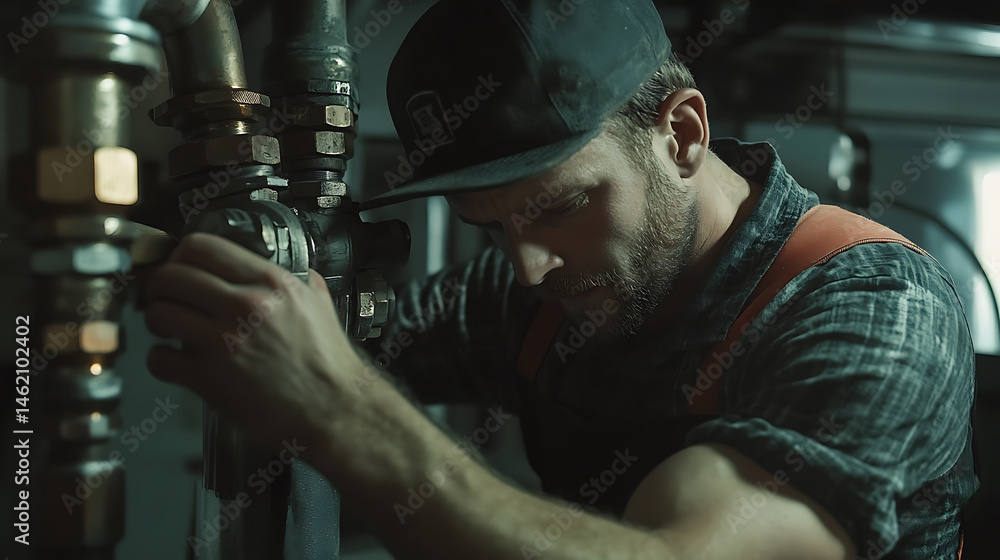 Man Working on Industrial Pipes Man Working on Industrial Pipes