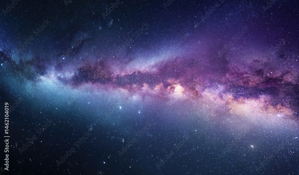 Fototapeta premium Vast expanse of the Milky Way galaxy, swirling clouds of cosmic dust and gas, scattered stars across the night sky