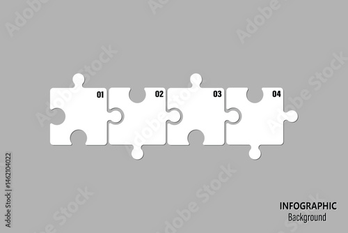 Four pieces puzzle infographic. Puzzle pieces vector set. Puzzle jigsaw on gray background. Set of puzzle pieces. Vector illustration