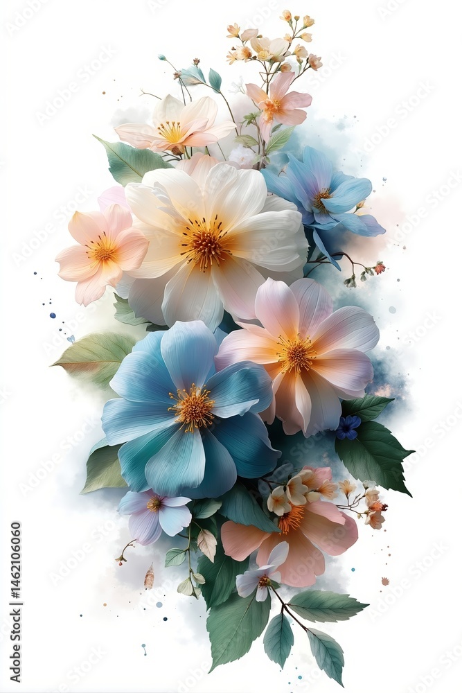 Fototapeta premium A bunch of flowers on a white background