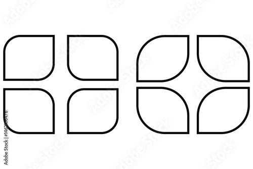 Unique shaped frame set of modern abstract rounded corner outline element collection for creative minimal vector illustration geometric graphic design.