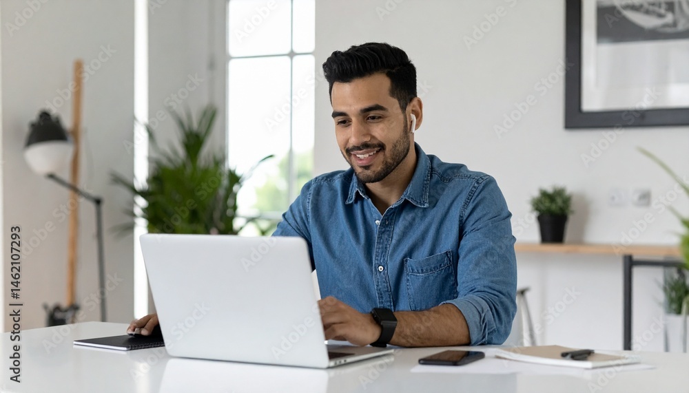 Fototapeta premium Web会議に参加する男性,Man participating in a web conference