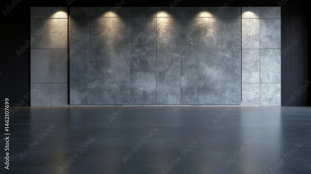 Empty modern interior with concrete wall and polished floor Empty modern interior with concrete wall and polished floor