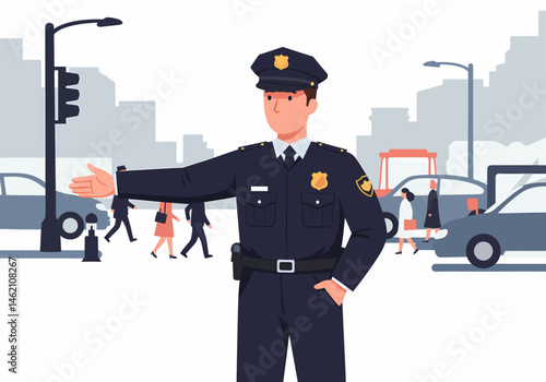 Traffic Policeman Directing Vehicles at City Intersection Professionally