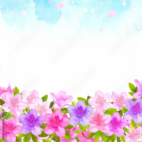 Abstract border frame of flowers painting with spring flowers azaleas background graphic resource