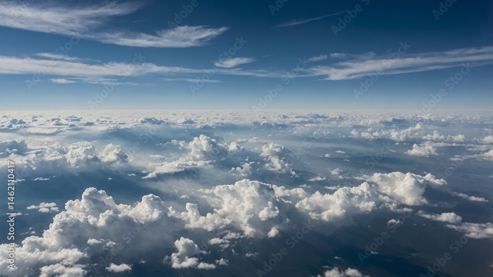 Obraz premium Aerial View of Cumulus Cloudscape Stunning Blue Sky and White Clouds from Above