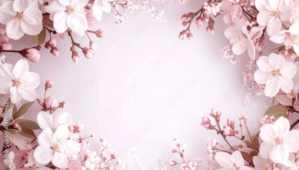Fototapeta premium Abstract border frame of flowers painting with spring flowers azaleas background graphic resource