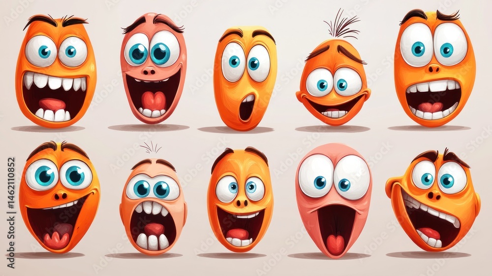 Fototapeta premium Collection of expressive cartoon faces