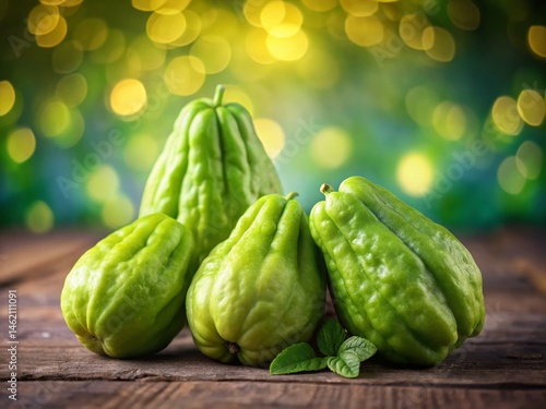Chayote Fruit with Bokeh Background - Fresh Produce Stock Photo
