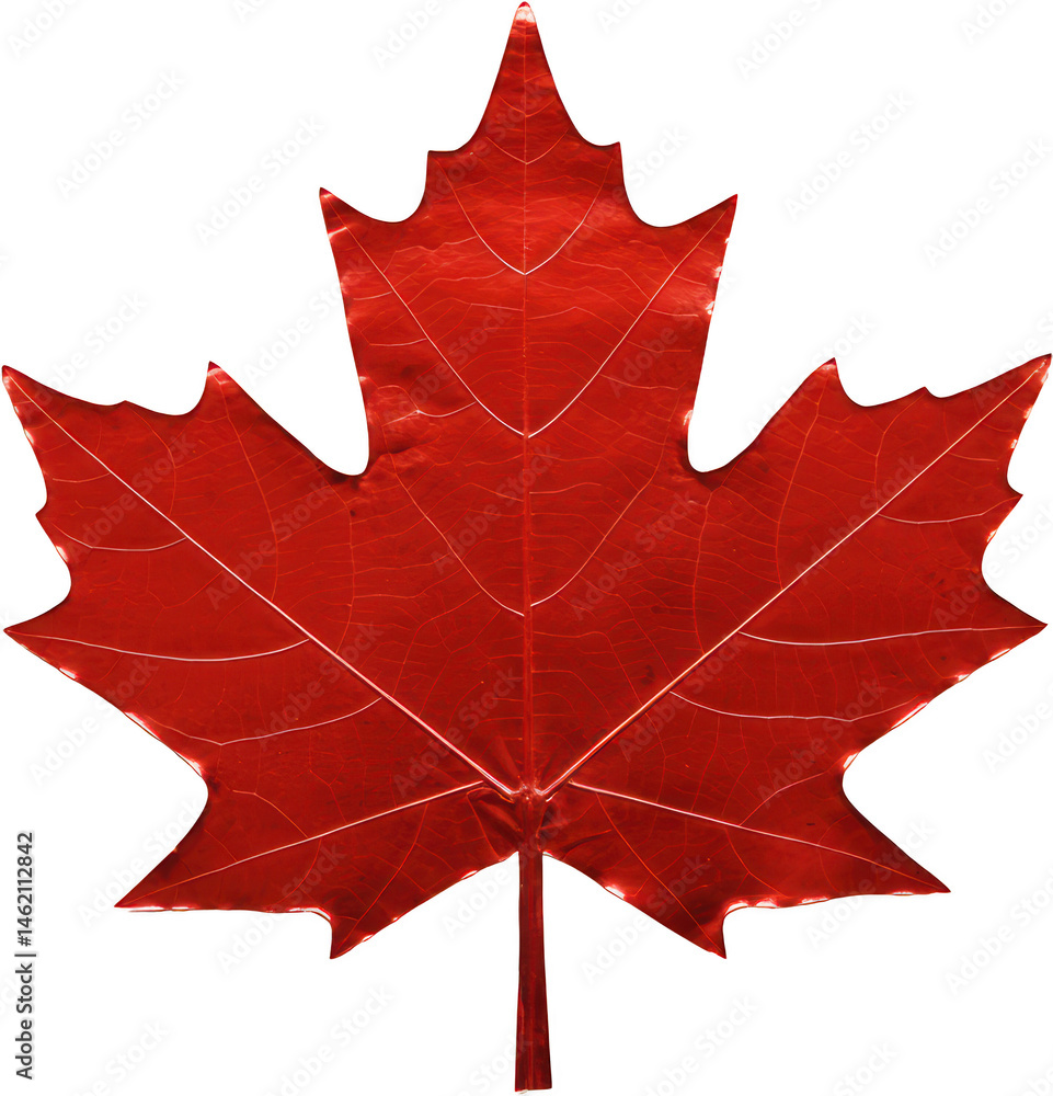 Fototapeta premium Vibrant red maple leaf autumn foliage detailed texture isolated transparent background