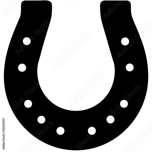 Symbol of good luck represented by a simple black horseshoe with holes for nails