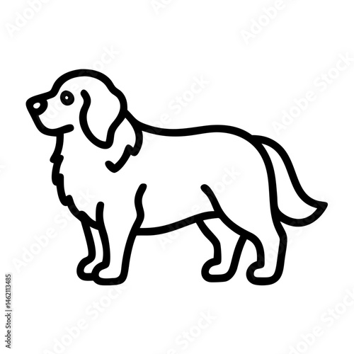 Golden retriever standing gracefully with a cheerful expression in a minimalist style