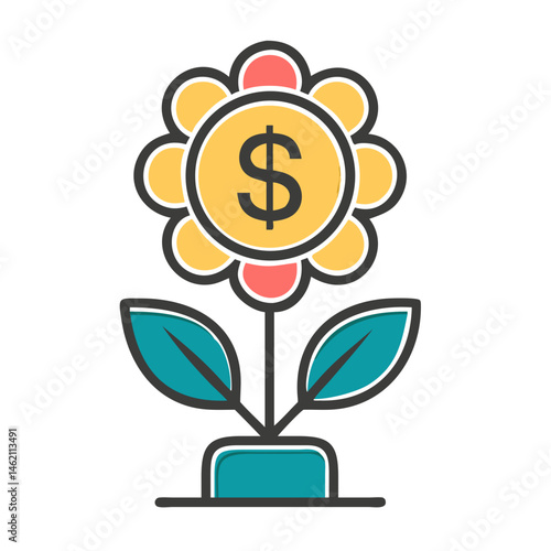 A creative illustration highlights a flower with a dollar sign at its center, representing financial prosperity