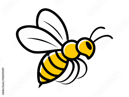 Bright yellow bee buzzing over flowers in a colorful garden during a sunny day