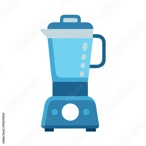 Kitchen appliance for blending fruits and vegetables in a bright blue color with a translucent pitcher and clear lid