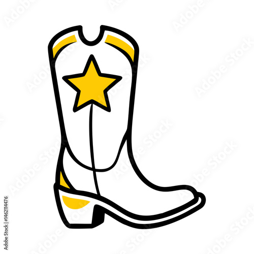 Classic white cowboy boot with yellow star detail designed for country-themed events and western fashion statements