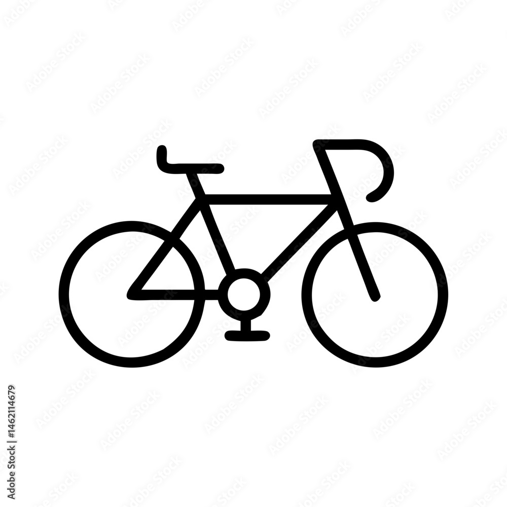 Bicycle outlined in black against a white background showcasing minimalist design and simple geometry of a cycling vehicle Bicycle outlined in black against a white background showcasing minimalist design and simple geometry of a cycling vehicle