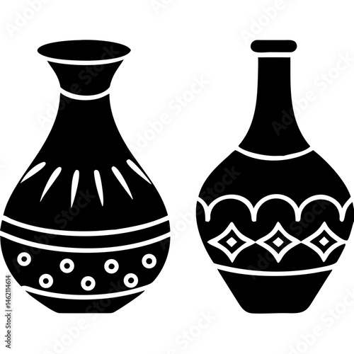 Decorative pottery vases showcasing intricate designs and craftsmanship in a minimalist presentation