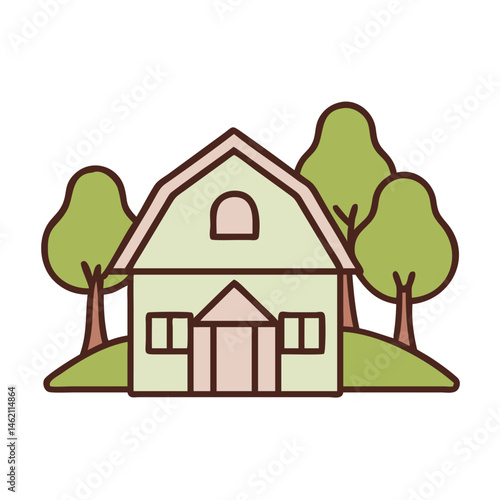 Charming green house nestled among lush trees on a sunny day in a tranquil neighborhood