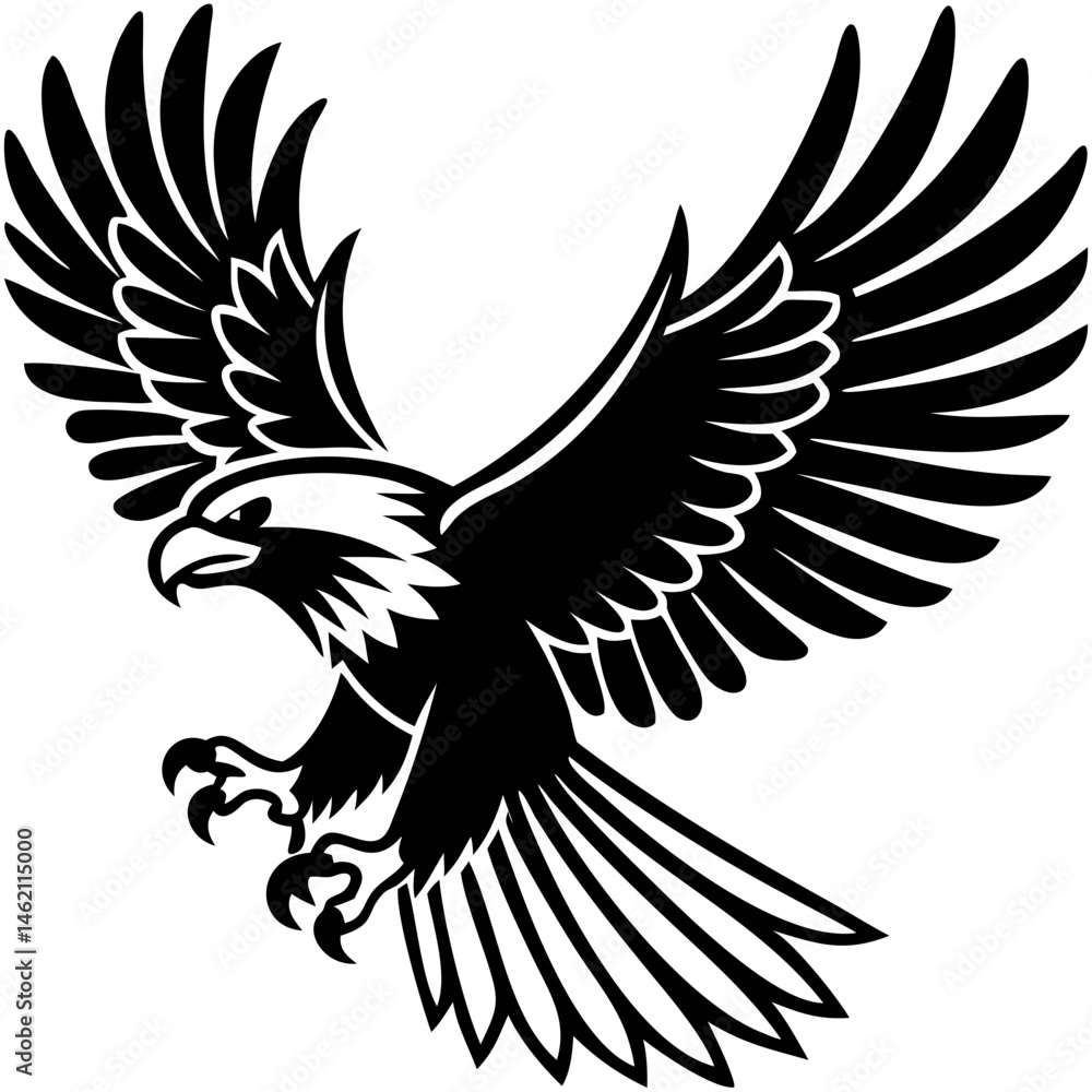 Obraz premium Majestic eagle in flight showcasing powerful wings and sharp claws against a plain background