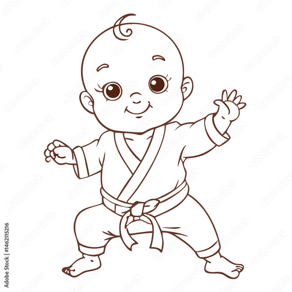 Fototapeta premium Charming baby in a martial arts outfit striking a playful pose with a cheerful expression