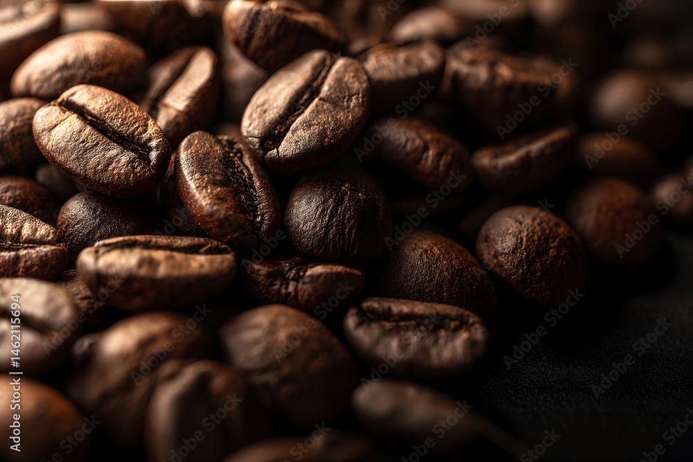 A close-up view of richly roasted coffee beans showcasing their glossy texture and deep brown color in a visually appealing arrangement A close-up view of richly roasted coffee beans showcasing their glossy texture and deep brown color in a visually appealing arrangement