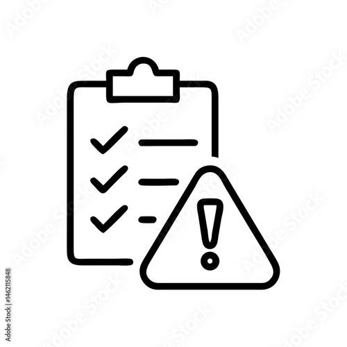 Checklist with warning symbol illustrating task management and safety protocols in a professional setting