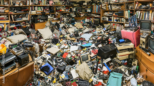 Cluttered Room Filled With Vintage Electronics And Objects