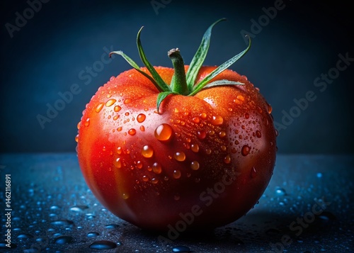 Close-Up of Ripe Red Tomato, Juicy Vegetable, Fresh Produce, Organic Tomato, Food Photography