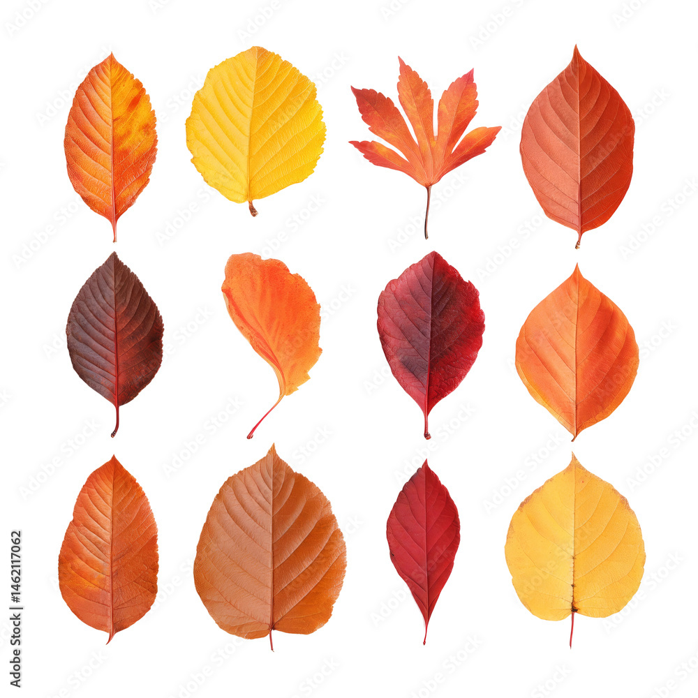 Obraz premium Vibrant autumn leaves in various shades of red and yellow. A visually striking display of natural beauty, capturing the essence of the fall season.