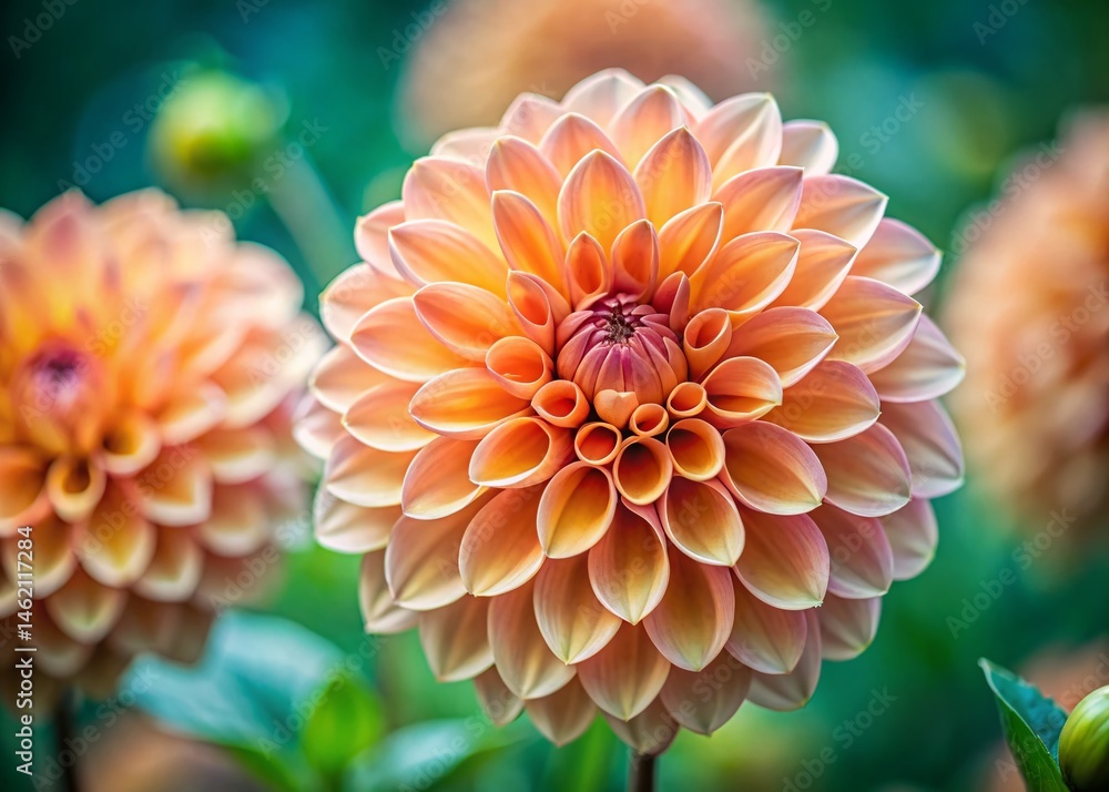 Close-up Peach Dahlia Flower, Vibrant Petals, Detailed Macro Shot, Botanical Photography Close-up Peach Dahlia Flower, Vibrant Petals, Detailed Macro Shot, Botanical Photography