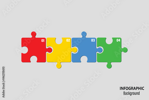 Four pieces puzzle infographic. Puzzle pieces vector set. Puzzle jigsaw on gray background. Set of puzzle pieces. Vector illustration