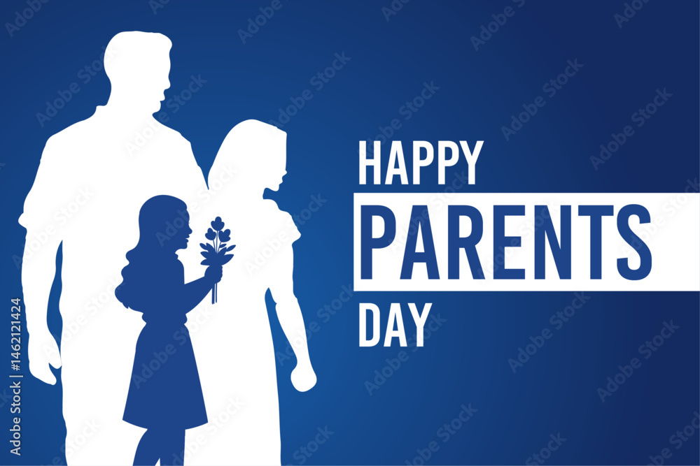 Happy Parents Day Family Silhouette with Daughter Holding Flowers Happy Parents Day Family Silhouette with Daughter Holding Flowers