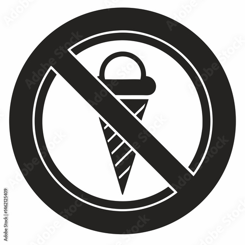 Ice Cream Prohibited Black And White Icon Vector Forbidden Sweet Treat Symbol