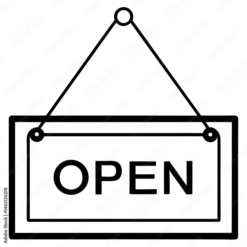 Open Sign Hanging Illustration Simple Black And White Store Business Information Open Sign Hanging Illustration Simple Black And White Store Business Information