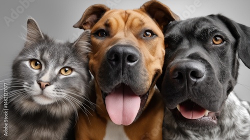 Obraz na płótnie Diverse pets enjoy friendly companionship while posing together with happy expressions indoors w salonie