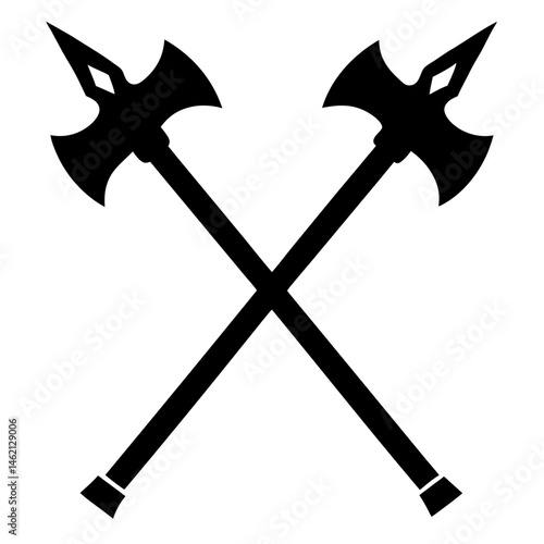 Two Crossed Halberds Black Silhouette Vector Illustration Isolated On White Background
