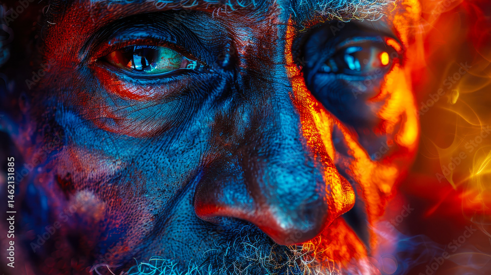 Abstract Illustration of Elderly African American Man with Dementia in a Colorful Surreal Setting, Depicting Mental Degenerative State and Emotional Struggle, Highlighting Social and Health Issues