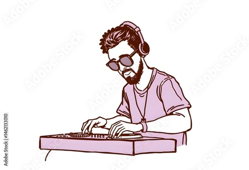 Hand-drawn illustration of DJ artist in Psychedelic Vibes – Vibrant Music Festival Wallpaper for Music Lovers